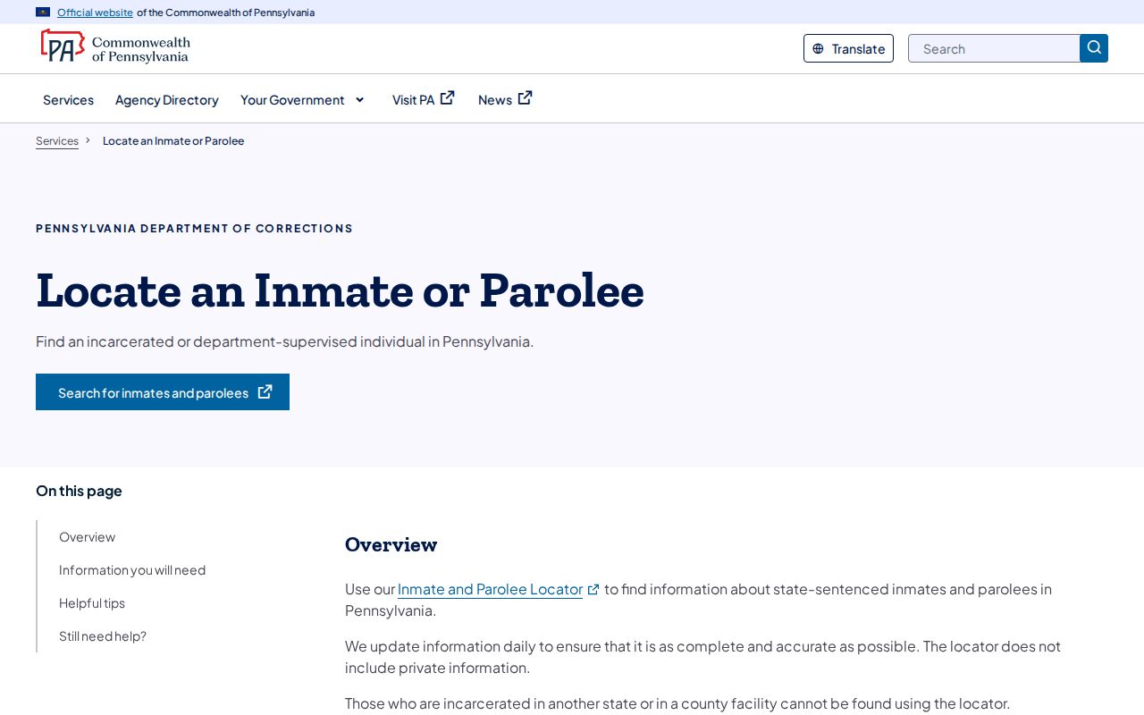 Moon Township residents directory official Pennsylvania inmate locator screen