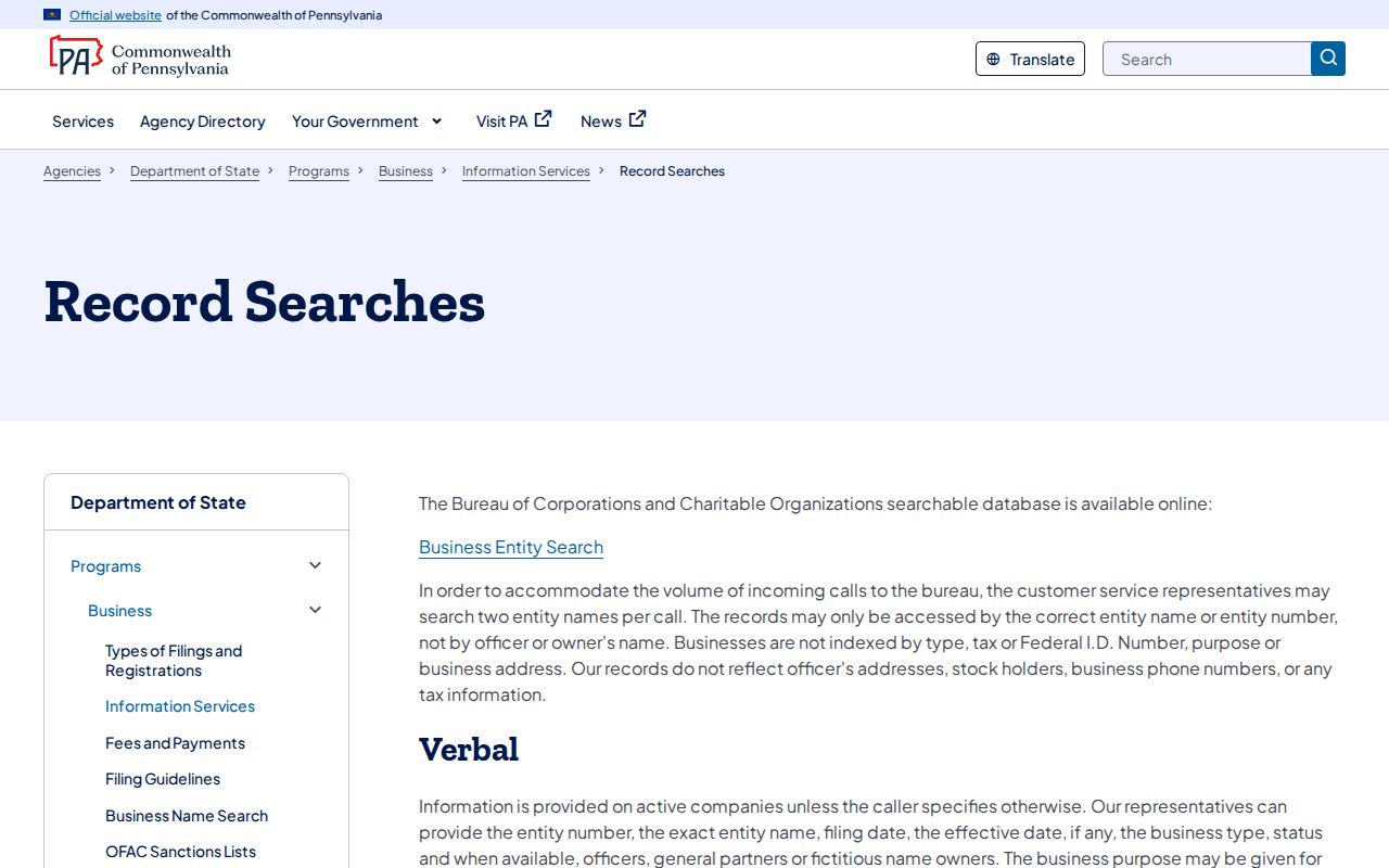 Moon Township residents directory Pennsylvania business record search guidance