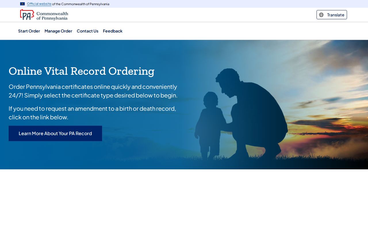 Moon Township neighbors Pennsylvania authorized vital records order service