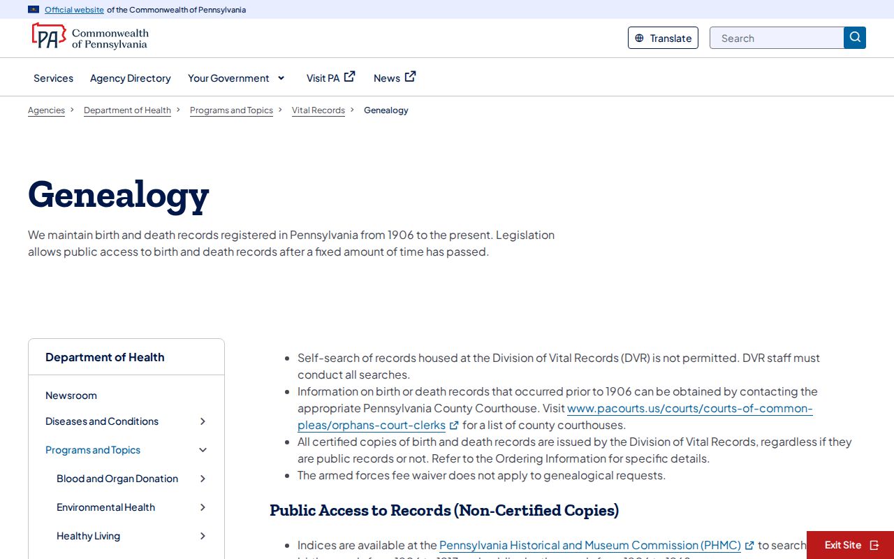 Moon Township previous residents research using Pennsylvania genealogy access guidance