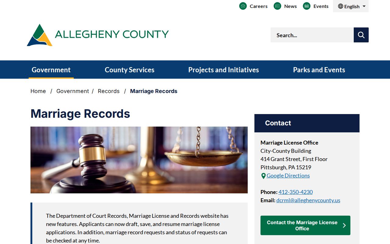 Moon Township resident lookup Allegheny County marriage records page