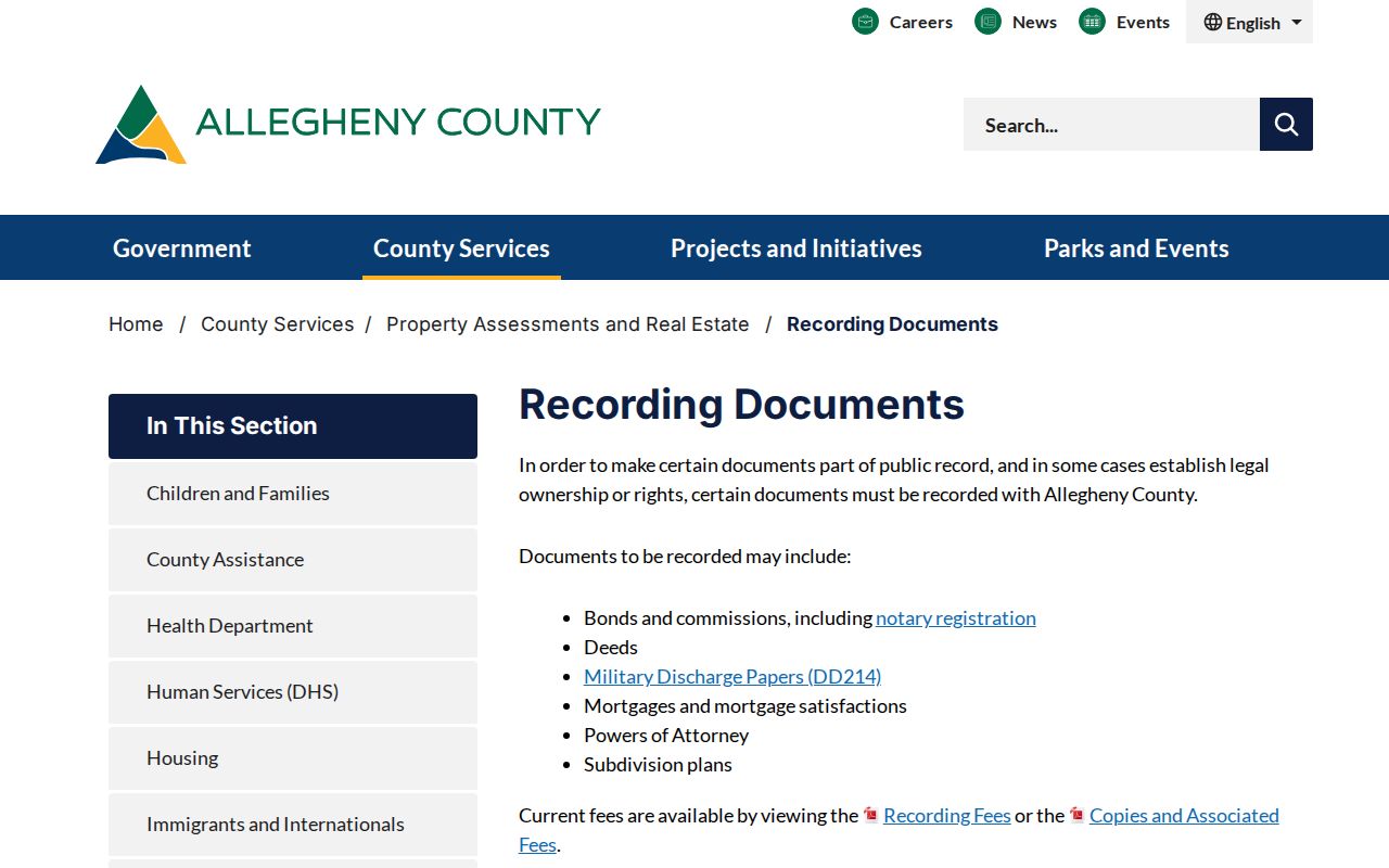 Moon Township street directory Allegheny County recording documents information
